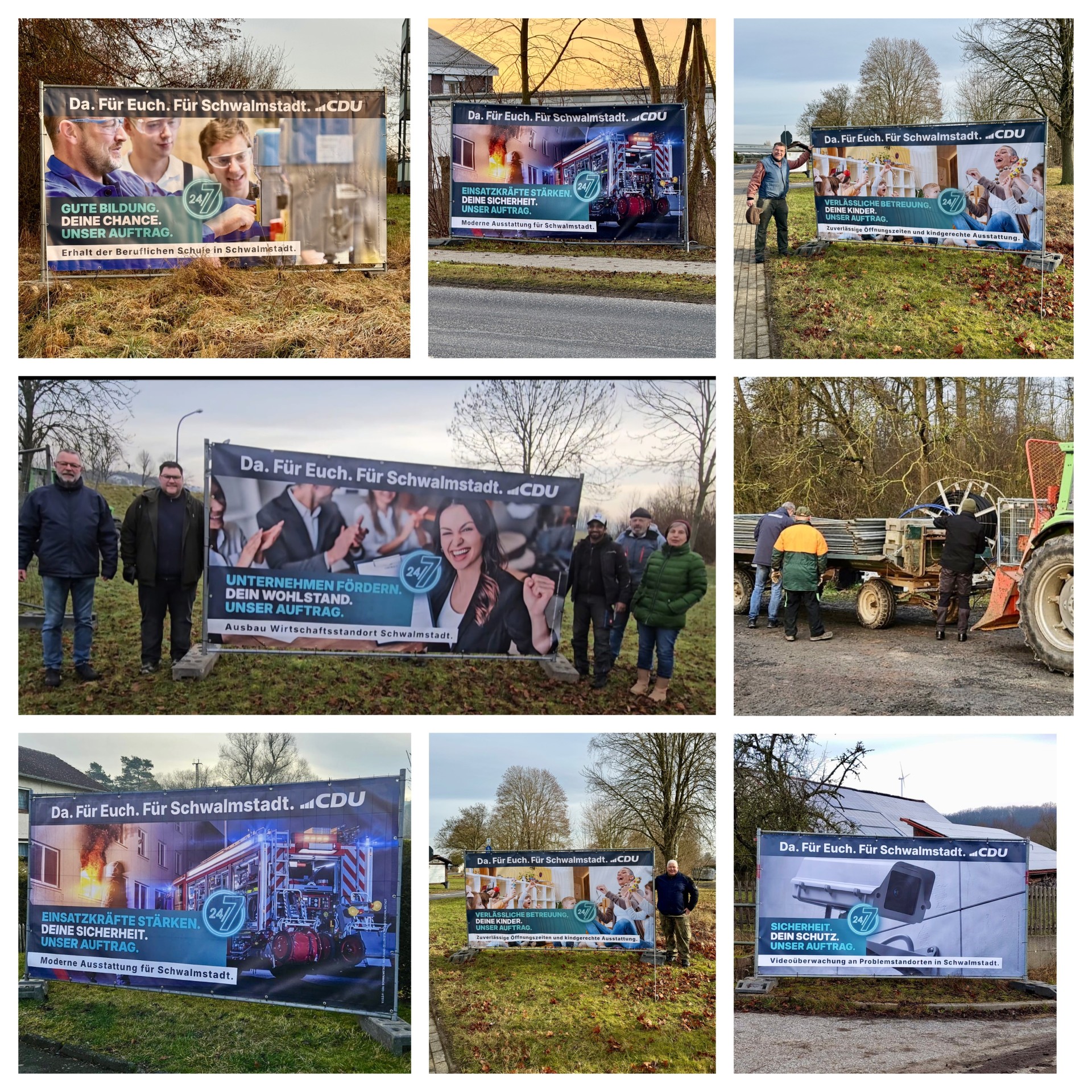 Aufstellen Bauzaunbanner.